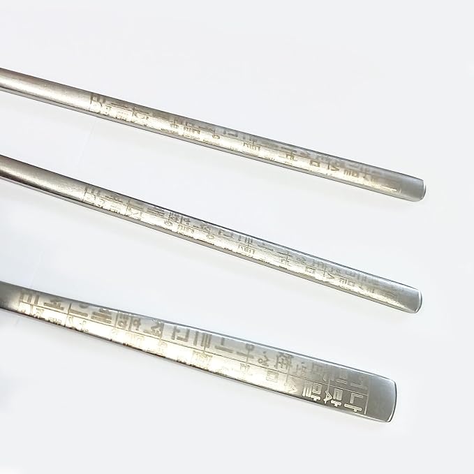 GARASANI Korean Traditional Cutlery Stainless Steel Spoons and Chopsticks Set (Silver Hunminjeongeum)