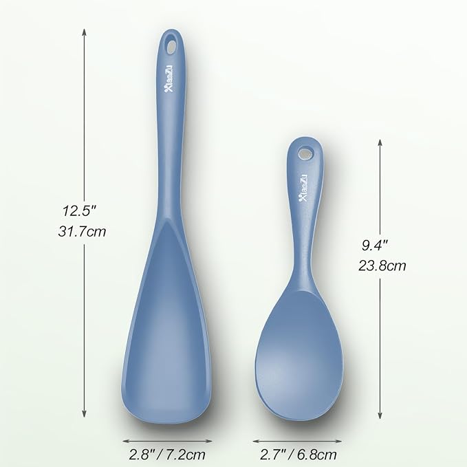 Cooking Spoon and Rice Scooper Set for Nonstick Cookwares, Heat Resistant- Seamless Design, Great for Cooking, Serving, Mixing, Scoop, and Scrape,2 Pack, Starry Blue