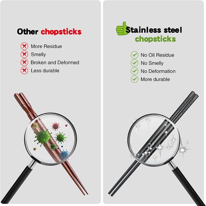 YFWOOD 5 Pairs Chopsticks, Safe Non-Slip Reusable Chopsticks Dishwasher, 9.4 Inch- Black