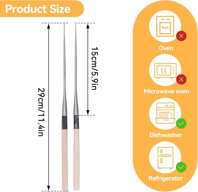 Metal Cooking Chopsticks with Wood Handle, 11.4in Sushi Chopsticks Long Cooking Chopsticks Reusable Metal Chop Sticks Dishwasher Safe for Frying, Hot Pot, Noodles and Japanese, Korean, Chinese Foods