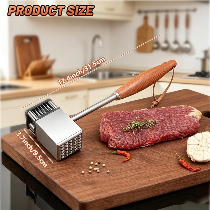 2 in 1 Stainless Steel Meat Tenderizer Hammer, Meat Mallet for Steak Pork | Non-Slip Rosewood Handle Meat Tenderizer, Dual Sides Heavy Duty Easy to Clean for Steak Beef Pork Poultry for Cooking Gift