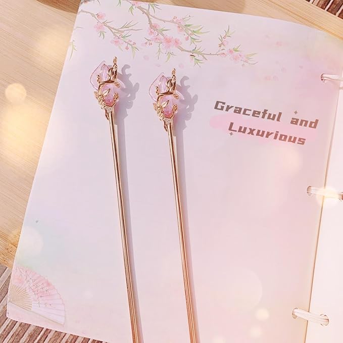 2 Pcs Gold Hair Stick Metal Rhinestone Hair Fork Traditional Hair Chopsticks for Women Vintage Hair Accessories