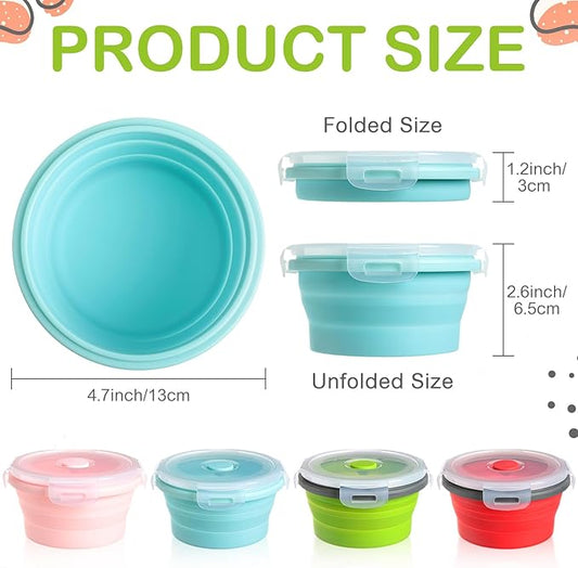 4 Pcs Collapsible Bowls with Lids Silicone Camping Food Storage Container Expandable Folding Salad Lunch Box Travel Container for Hiking Camping
