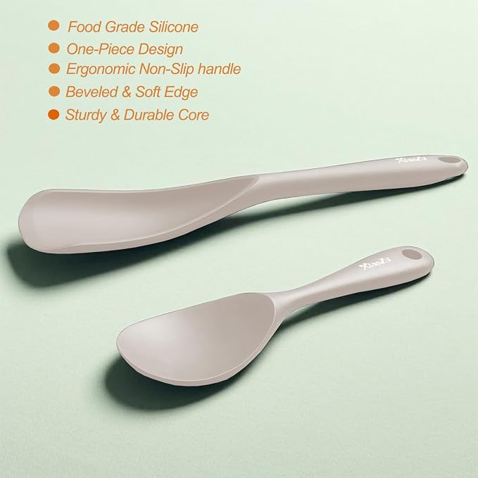 Cooking Spoon and Rice Scooper Set for Nonstick Cookwares, Heat Resistant- Seamless Design, Great for Cooking, Serving, Mixing, Scoop, and Scrape,2 Pack, Khaki