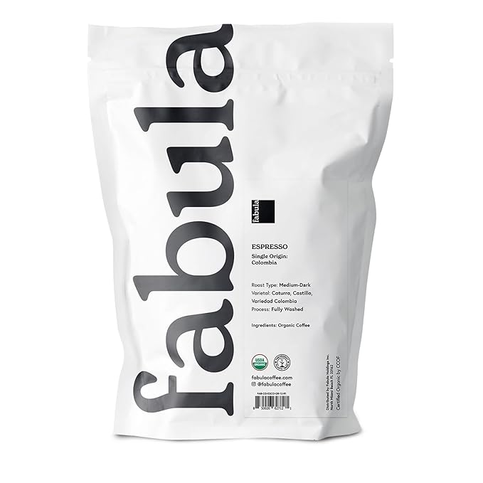 Fabula USDA Organic Espresso Coffee, Freshly Ground Espresso Low Acid Coffee, Non-GMO, No Molds, Mycotoxins Pesticides Free, Single Origin Coffee 12 oz