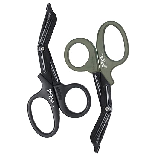 Trauma Shears - 7.5 Inch Green Medical Shears with Quality Stainless Steel, Non-Stick Fluoride-Coated Blades, High-Impact Handles - 2 Pack EMT Nurse Scissors (Black/Green)