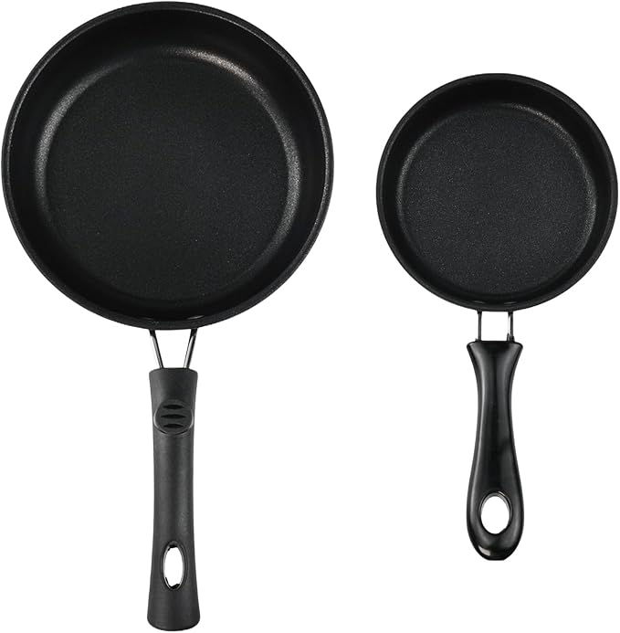 2 PCS Skillet Set, Portable Mini Frying Pan with Marble Coating (12cm+16cm) | Non-Stick and Heat Resistant Handle, Skillet Deeper Skillet Pan, for home Frying Saute Cooking Pizza Omelette Steak
