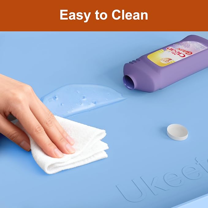 ukeetap 22" x 19" Extra Thick Silicone Mat Waterproof with Raised Edge, Under Sink Mat for Kitchen & Bathroom, Kitchen Cabinet Liner, Multi-Purpose for Storage & Protection, Blue