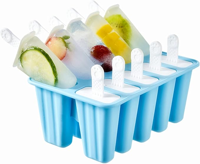 Popsicle Molds 10 Pieces Silicone Ice Pop Models Popsicle Models Reusable Easy Release Ice Pop Maker (10 Cavities-Blue)