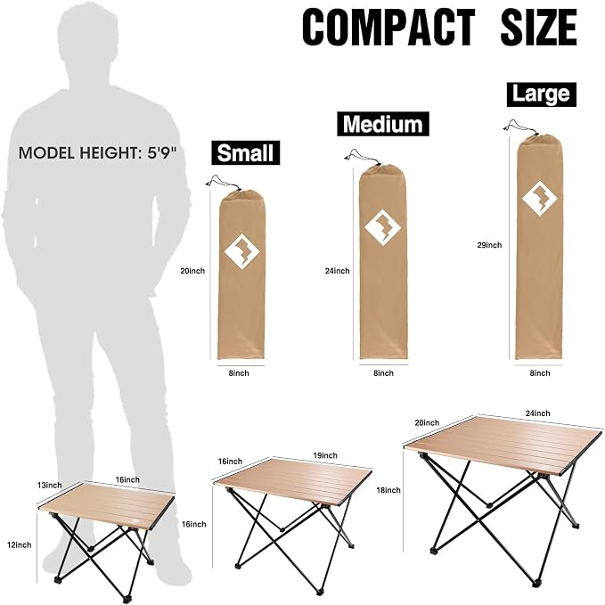 VILLEY Portable Camping Side Table, Ultralight Aluminum Folding Beach Table | Lightweight & Portable, Aluminum Folding Table with Carry Bag for Camping, Outdoor Cooking, Beach, Picnic, Boat & Travel