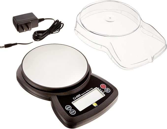Jennings CJ-4000 Compact Digital Weigh Scale 4000g x 0.5g PCS JScale Black AC Adapter | 4000 G Capacity, 0.5 G Accuracy, Stainless Steel Tray, Tare and Pcs Count, AC Adapter Plus 3x Aaa Batteries Included