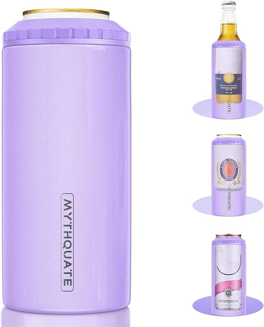 3 in 1 Slim Can Cooler for 12 OZ Skinny Can, Regular Can & Beer Bottle - Keep Cold for 6 Hours - Double Walled Insulated Stainless Steel Vacuum Beverage Can Insulator (Lavender Purple)