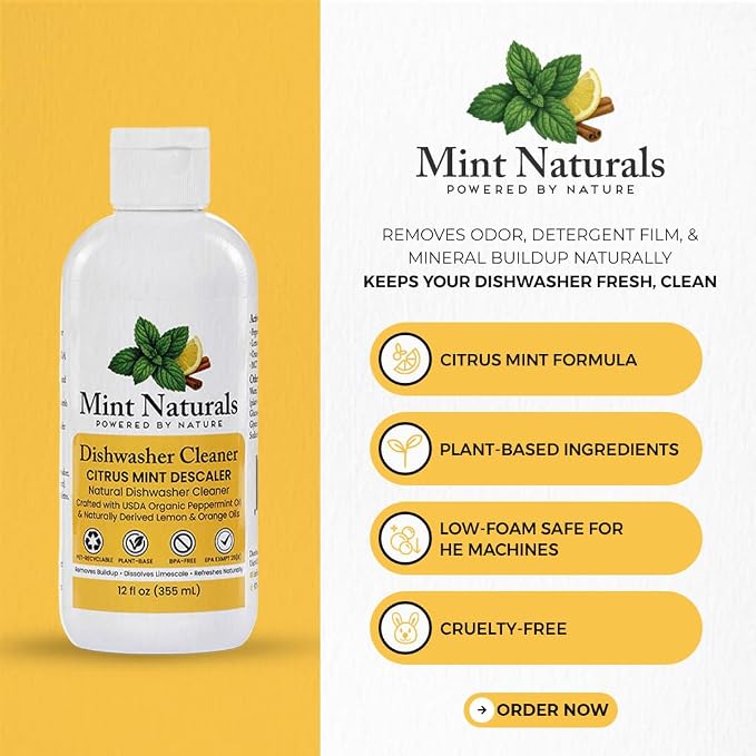 Natural Diswasher Cleaner & Deodorizer - 12oz | Made in USA with USDA Organic Peppermint Oil by Mint Naturals