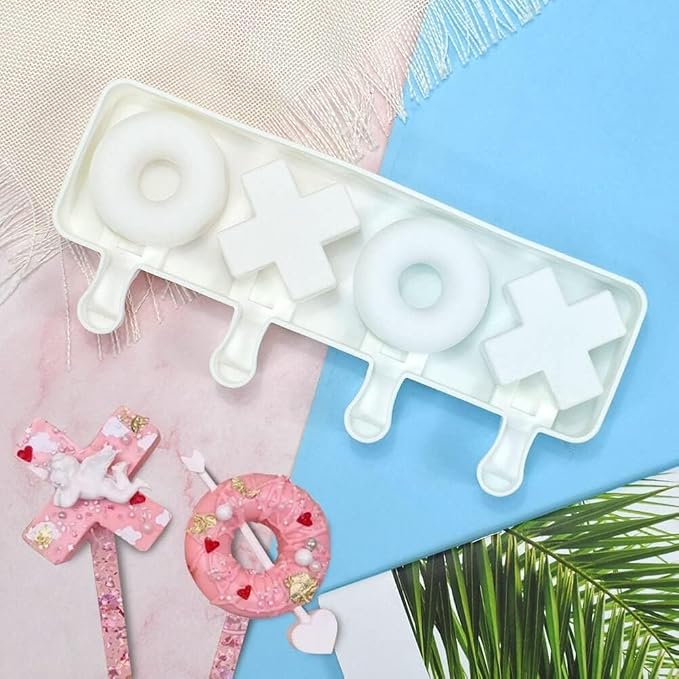 1 Pack Cute Letter Shape Popsicle Molds Silicone Ice Pop Molds 4 Cavities Popsicle Molds for Kids Adults Ice Cream Mold Cakesicles Mould DIY Popsicle Maker Homemade Popsicle Silicone Molds X
