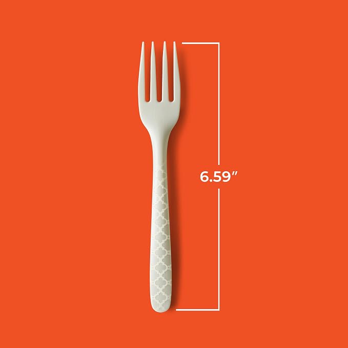 Hefty ECOSAVE Compostable Forks, 3 Pack, Disposable Forks for BBQs, Tailgates, Camping, Parties, and More, Strong and Durable Construction, Sustainable Design, 24 Forks per Pack, 72 Forks Total