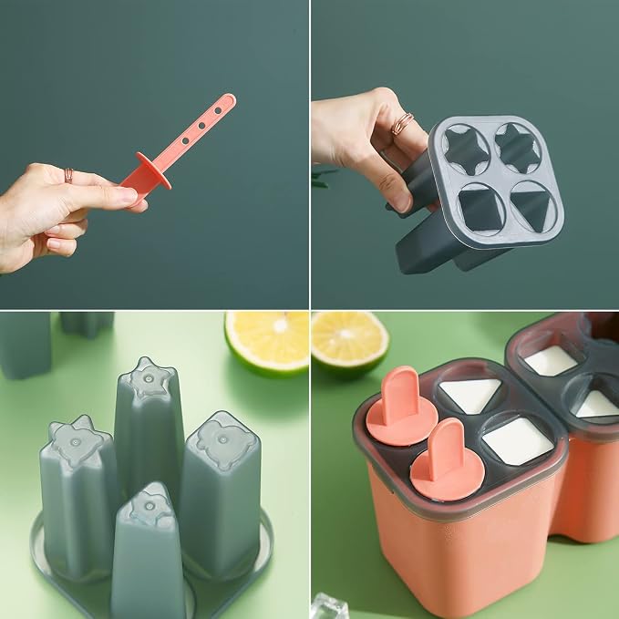 HOMQUEN Popsicles Molds, 8 Piece Ice Pop Mold, Reusable Easy Release Ice Cream Mold, Many Shapes Homemade Popsicle Molds, DIY Popsicle Maker, BPA Free (8 Cavities-Pink)
