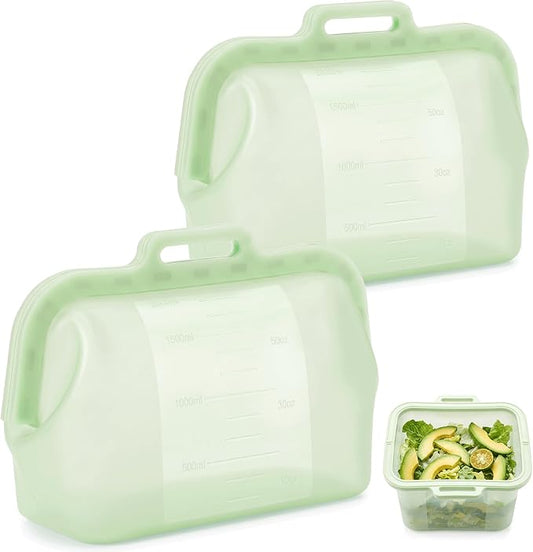 68oz Reusable Silicone Food Storage Bags with Magnetic Seal, Stand Up Freezer Bags for Meal Prep, Snacks, Sandwiches & Leftovers, Dishwasher Safe Reusable Food Storage Bag (Green)