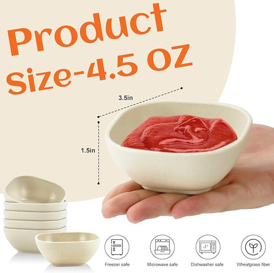 Homienly Soy Sauce Dishes,Wheat Straw Small Bowls Set of 6-4.5 OZ Small Dessert Bowls,Unbreakable Dipping Bowls,Dipping Sauce Cups,Mini Prep Bowls, Dip Bowls for Side Dish - Beige