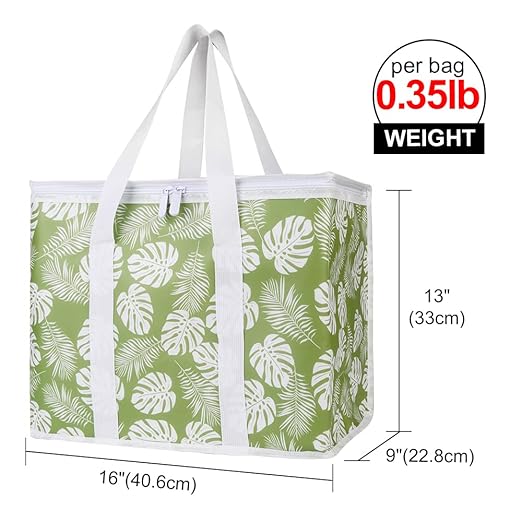 Bodaon 1-Pack Insulated Reusable Grocery Shopping Bags, X-Large Picnic Cooler Bag with Top Cold, Green-Leaf