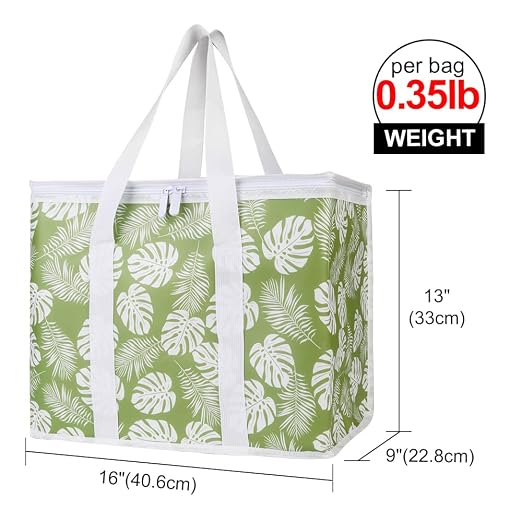 Bodaon 3-Pack Insulated Reusable Grocery Shopping Bags, X-Large Picnic Cooler Bag with Secure Top Cold, Green-Leaf