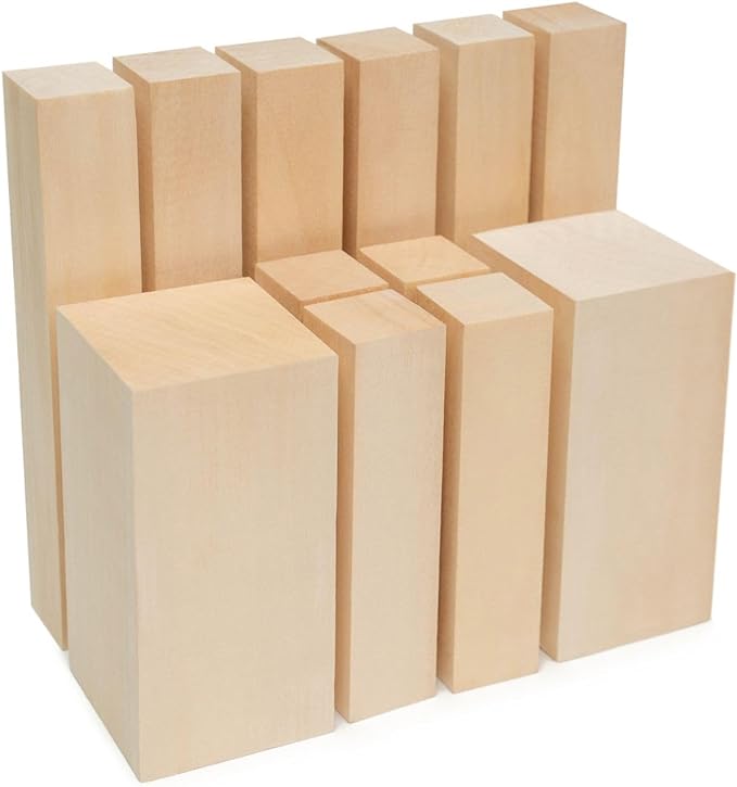 BeaverCraft Basswood Carving Blocks BW12 pcs Whittling Wood Set for Crafts - Wooden Block, Soft Unfinished Wood for Carving