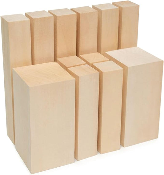 BeaverCraft Basswood Carving Blocks BW12 pcs Whittling Wood Set for Crafts - Wooden Block, Soft Unfinished Wood for Carving