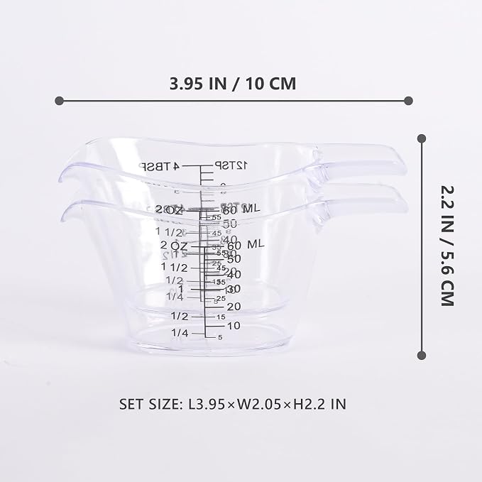 2 Pack Small Measuring Cups, 2oz/60ml Mini Measuring Cup with tsp/Tbsp/oz/ml Markings, Clear Easy-Read Scale for Kitchen, Resin, DIY, Beauty Mixing (2)