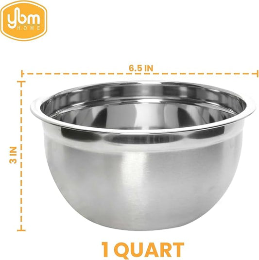 YBM HOME Heavy Duty Professional Stainless Steel Mixing Bowl – Commercial Grade Deep Prep & Serving Bowl for Baking, Cooking, Dough Mixing & Food Prep, Dishwasher Safe, 1 Quarts