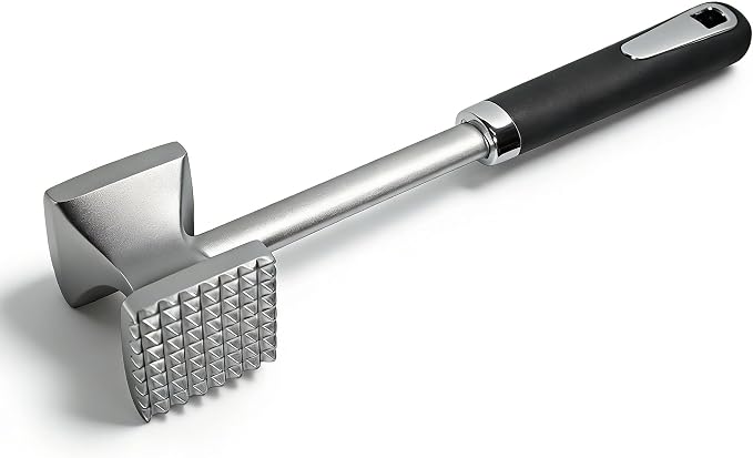 Aluminum Meat Tenderizer Hammer, Dual-Sided Meat Mallet with Grip | Dual-sided aluminum meat tenderizer with textured and smooth sides for tenderizing, flattening, and crushing meats and foods