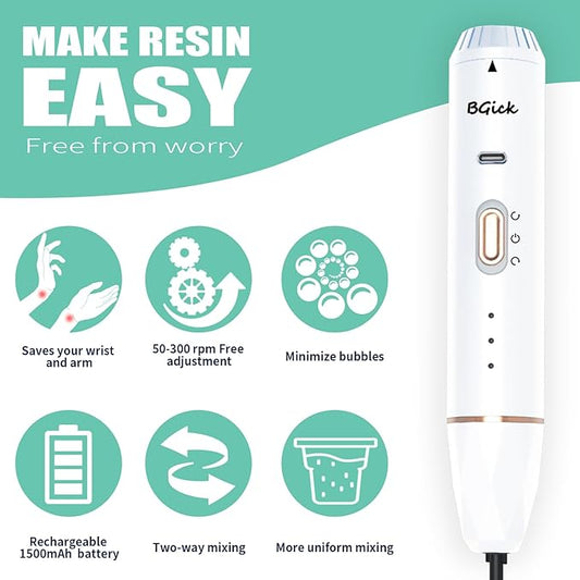 Upgraded Resin Mixer, Handheld Rechargeable Mixer with Minimizing Bubbles,Epoxy Resin Mixer for Resin, Silicone Mixing, Resin Molds, DIY Crafts (Included 4 pcs Paddles) (White)