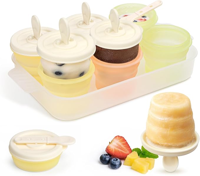 haakaa Silicone Popsicle Molds for Kids, Collapsible Ice Pop Molds with Drip-Free Lids, BPA-Free Freezer Pop Cups, Dishwasher Safe, 6 Pack