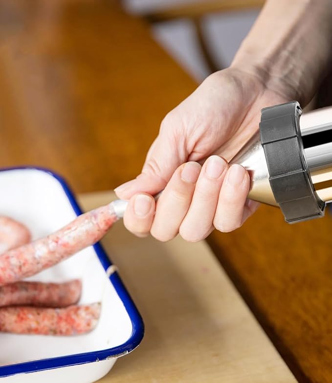 Jerky Gun for Ground Meat, 5 Stainless Nozzles, 2 Cleaning Brushes | 2 Cleaning Brushes, Jerky Making Kit, Beef Jerky Gun Kits, Stainless Steel Sausage Stuffer Jerky Making Gun