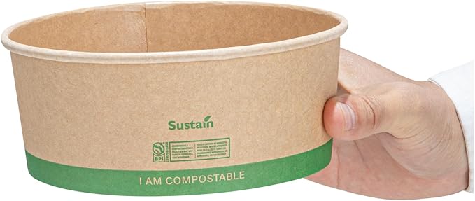 Restaurantware Compostable Paper Food Containers 50 Pack Of 37 oz BPI-Certified Round Kraft Salad Bowls Disposable Grease-Resistant Meal Prep Take Out Containers For Ice Creams, Soups, Snacks
