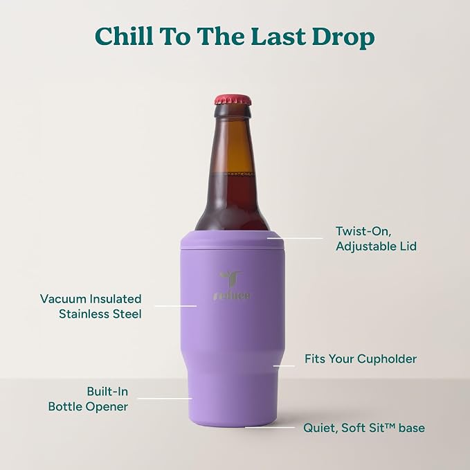 Reduce 4-in-1 Drink Cooler - Versatile Can & Bottle Holder with Vacuum Insulation - Keeps Drinks Cold Up to 4 Hours - Includes Bottle Opener - Fits Cupholders & Dishwasher Safe - 14oz - Purple Punch