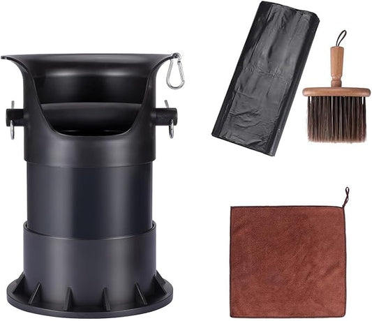 Coffee Knock Box Set with Cleaning Cloth, Brush & 50 Garbage Bags - 10.8×10.8×15.7in Countertop Coffee Waste Container for Home Baristas