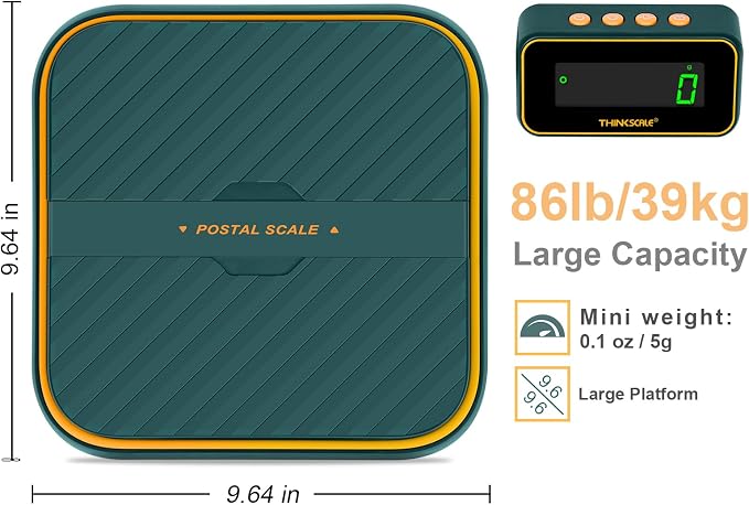 THINKSCALE Digital Shipping Scale 86lb x 0.1oz, Postal Scale | Separate LCD Display, Dual Flip-Up Platform, Tare & Hold, USB-C Charging & Battery Power for Packages & Small Business