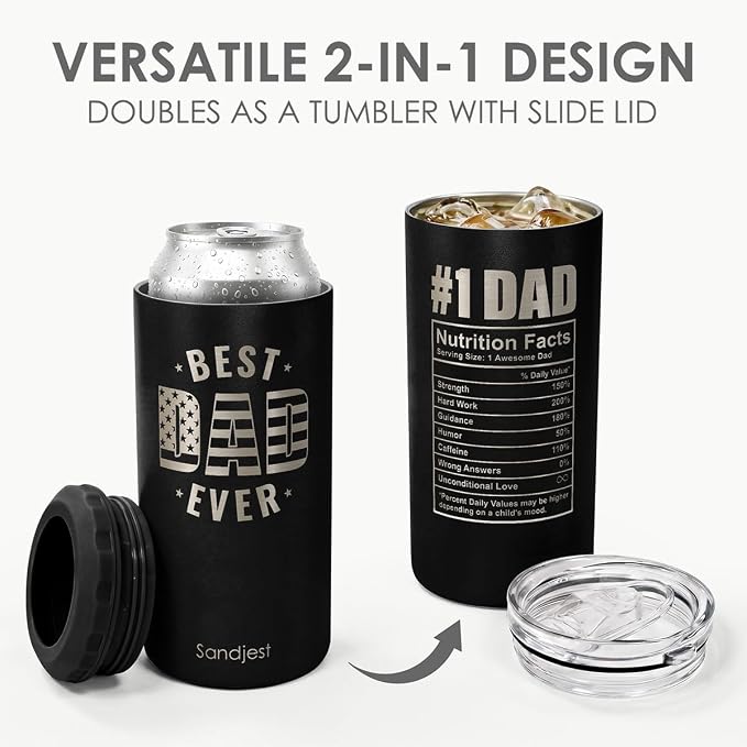 Best Dad Ever Can Cooler 12oz - Stainless Steel Insulated Gifts for Dad from Daughter Son - Travel Mug Cup - Tumbler Cans Koozie - Gift for Daddy Papa Grandpa