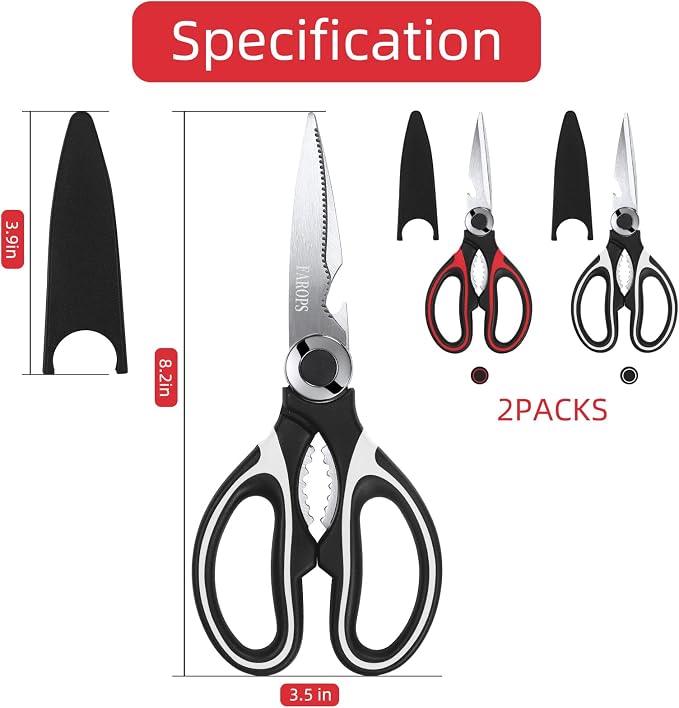 Heavy Duty Kitchen Scissors 2-Pack, Ultra Sharp Stainless Steel Meat Shears for Spatchcocking Chicken, Poultry, Fish & Herbs, Dishwasher Safe Multi-purpose Cooking Scissors with Ergonomic Comfort Grip