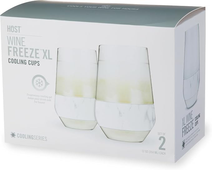 HOST Freeze XL Cooling Cup in Double Walled Insulated Freezable Drink Chilling Tumbler with Freezing Gel, 12 Ounces - Set of 2, Marble
