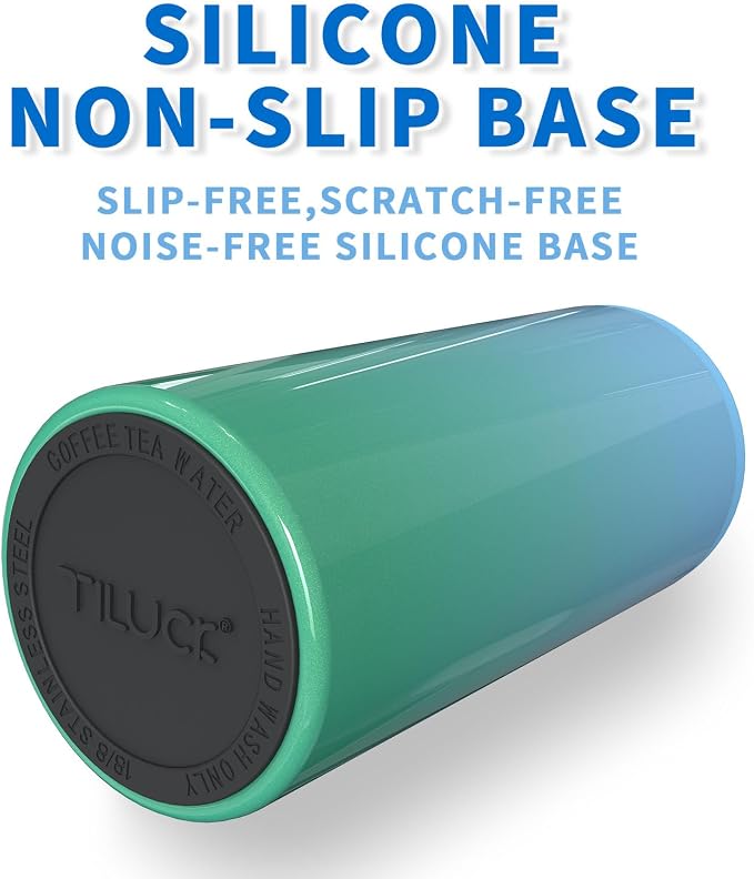 TILUCK Skinny Can Cooler, Stainless Steel Insulated Slim Cans, 12 oz | Beer & Hard Seltzer, Doucle-Walled Stainless Steel Insulated Slim Cans, Slim 12 oz(Teal Gradient)
