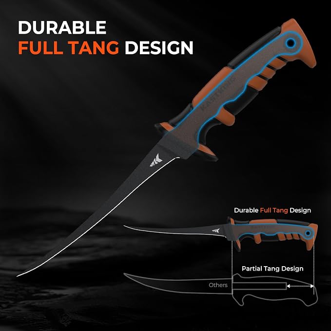 KastKing Ultimate Angler 7" Finesse Fillet Knife, Fishing Knife for Men | Vanadium Stainless Steel Blade, TPE Handle, Ultra-Thin Flexible Blade, Corrosion-Resistant, Sheath with Sharpener & Carabiner