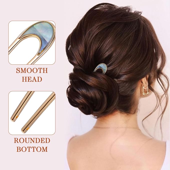 Lurrose 2pcs Hair Sticks Vintage Metal Hair Pins Moon Elegant Hair Chopsticks U Shaped Headdress Hair Styling Accessories for Woman Girls