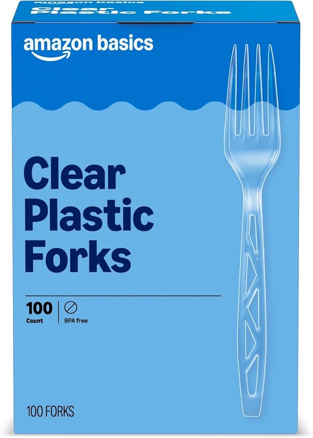 Amazon Basics Disposable Clear Plastic Forks, Premium Quality, 100 Count, Large Pack, Packaging May Vary (Pack of 10)