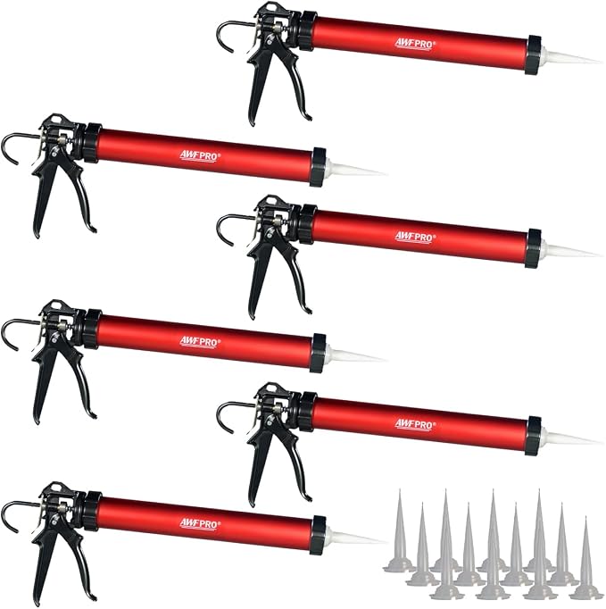 AWF PRO Sausage Caulking Gun 20 oz, 25:1 Thrust Ratio, Pack of 6 | 20 oz Foil Pack and 10 oz Cartridge Convertible, Aluminum Barrel, Includes 3 Tips