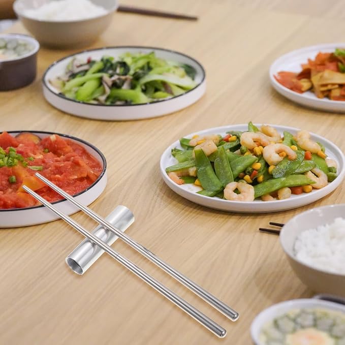 1 Set Folding Chopsticks Travel Utensils with Case Stainless Steel Tableware Retractable Chopsticks Chinese Outdoor Cutlery 304 Stainless Steel Foldable Student Noodle