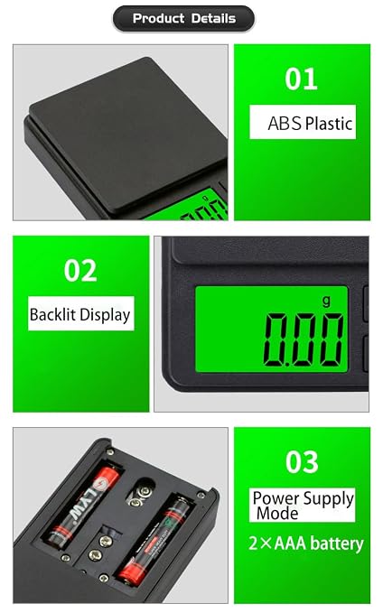 Digital Pocket Scale 1000g x 0.01g Weigh Gram Scale, Mini Scale, Digital Grams Scale, Food Scale, Jewelry Scale, Kitchen Scale with Backlit LCD, 7 Units Tare, Battery Included, Black