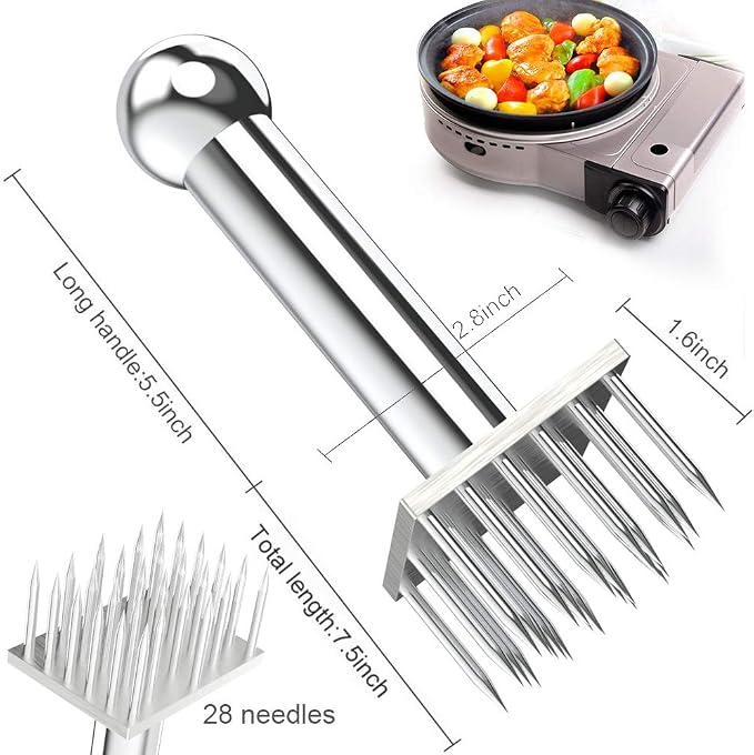 Professional Meat Tenderizer with 28 Stainless Steel Sharp Needle Blade Mallet Heavy Duty Cooking Tool for Tenderizing Beef Turkey Chicken Steak Veal Pork Fish Christmas Cooking Set