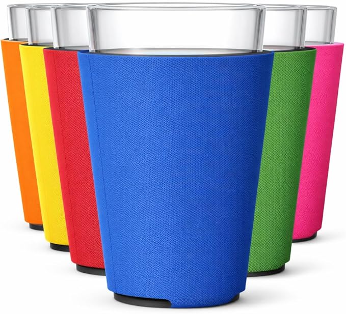 TahoeBay Blank Pint Glass Sleeves, Beer Coolers, 6-Pack, Multicolor | Insulating Foam Cooler, 16oz Collapsible Tapered Beverage Holder, Bar Cup Insulator for Transfer Vinyl, HTV, Sublimation, DTF