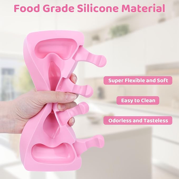 Ouddy Life Popsicle Molds Set of 2, Ice Pop Molds Silicone 4 Cavities Ice Cream Mold Oval Cake Pop Mold with 50 Wooden Sticks for DIY Popsicle (Pink, Blue)