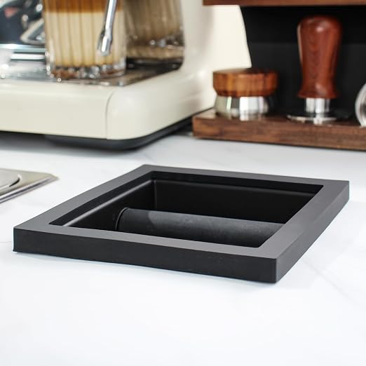 DIBTSA Espresso Coffee Ground Knock Box Chute, Built-in Desktop Waste Bucket, Stainless Steel Bottomless Knocking Residue Box (Trapezoid)